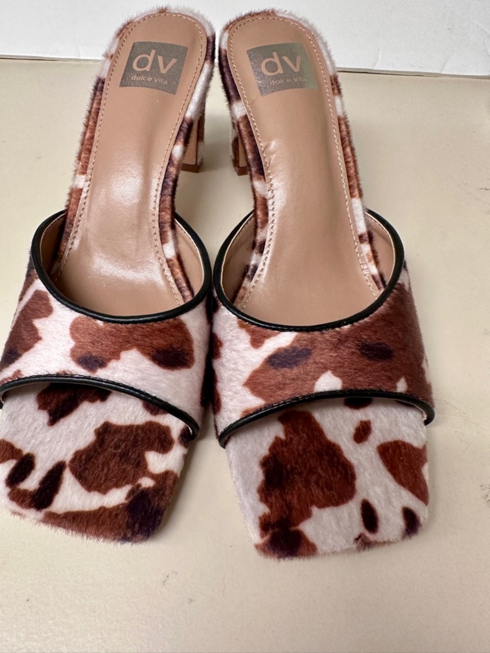 Dolce Vita Brown & White Cow-Print Slide Mules
